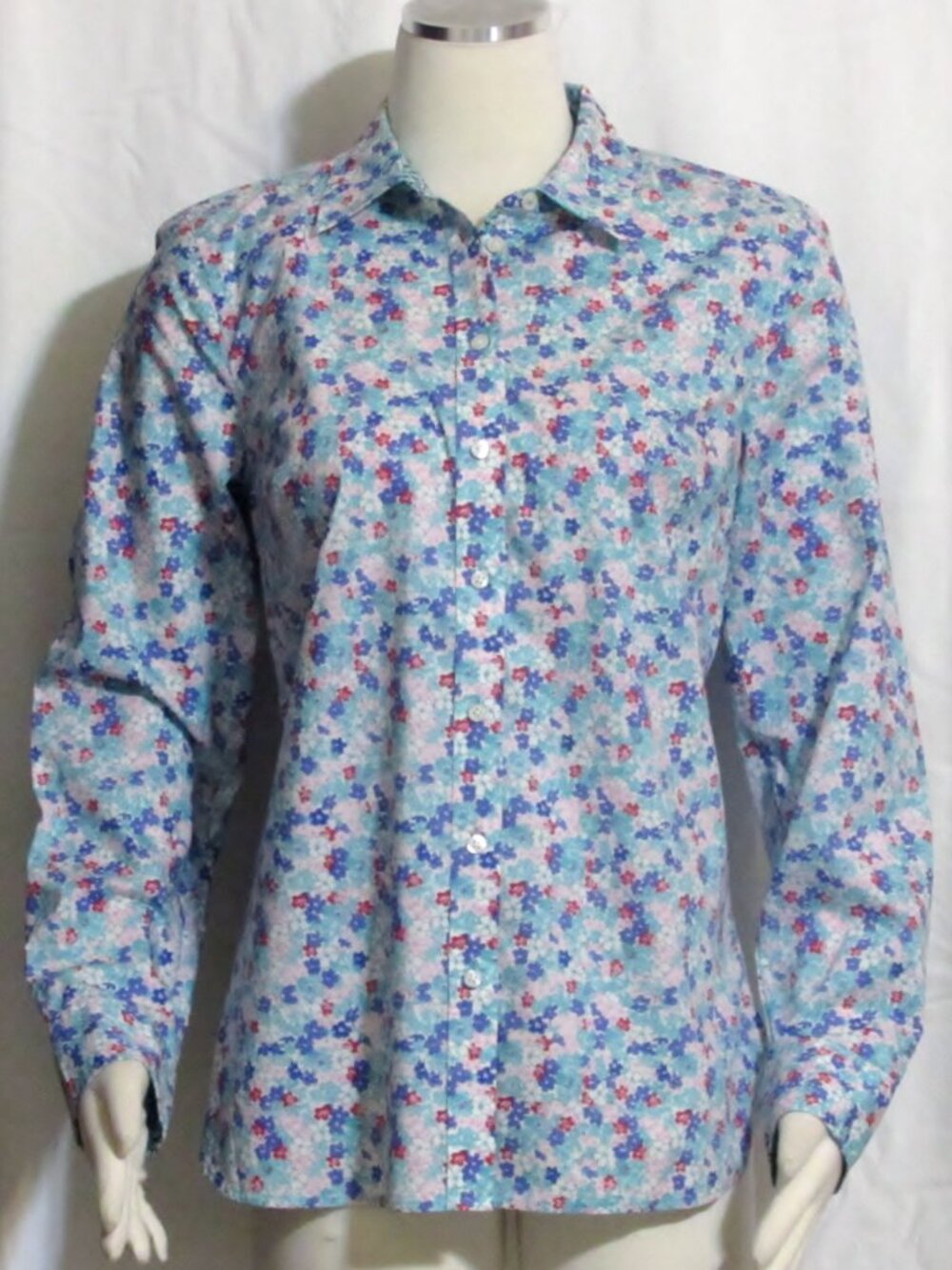 NEW Womens Ladies TALBOTS Turquoise Floral Print Cotton Top Shirt S Orig $94